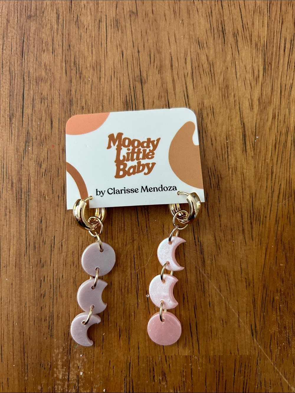 Moody Little Baby Pink Moon Phase Drop Earrings by Clarisse Mendoza